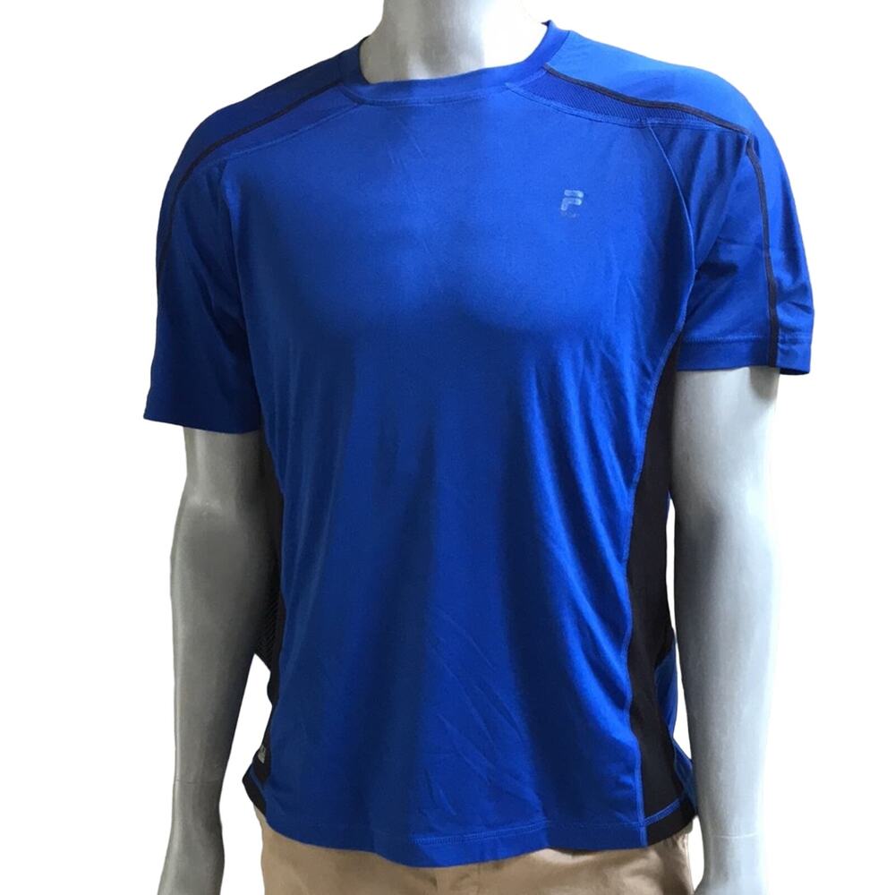 Fila Sport Athletic Blue Black T-Shirt with Zipped Pocket Men's Size Large